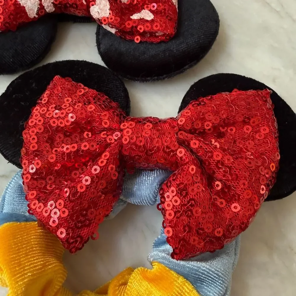 Disney Mickey Minnie Mouse Hair Scrunchies Lot of 5 – Sequin Bows Ears